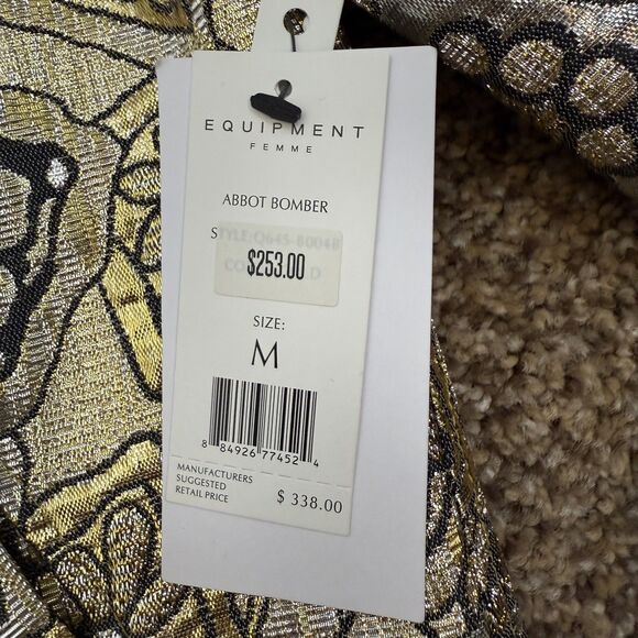 NWT Equipment Abbot Gold Metallic Jacquard Bomber Jacket Womens M - Picture 4 of 8